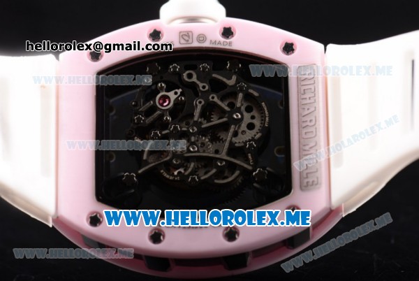 Richard Mille RM 055 Bubba Watson Asia Manual Winding Ceramic/Rose Gold Case with Skeleton Dial and White Rubber Strap White Inner Bezel - 1:1 Original - Click Image to Close